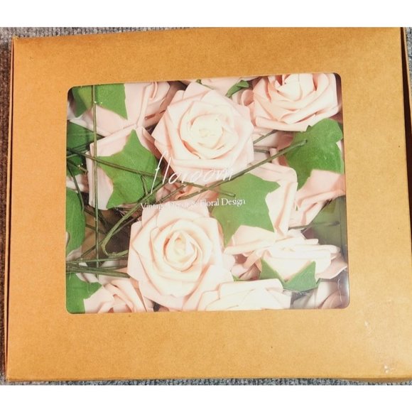 New Open Box Floroom Artificial Roses Flowers Blush Pink leaves Wires 18 Each - Picture 1 of 8